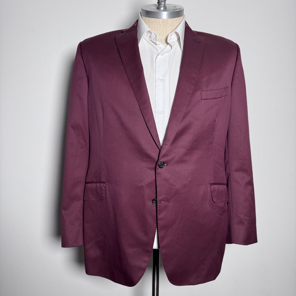 Tom James Blazer Mens 46L Burgundy Solid Twill Executive Collection Sport Coat